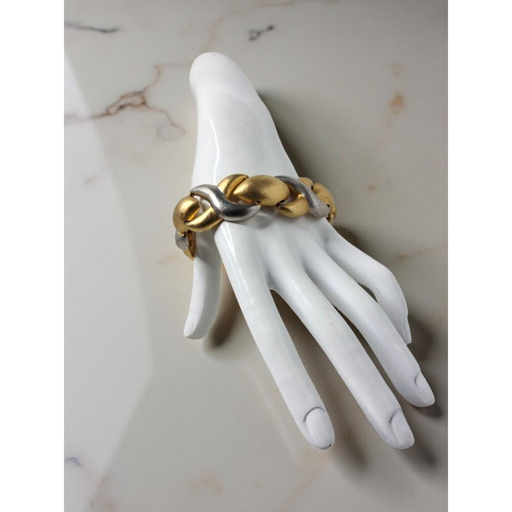 vintage Les Bernard jewelry 9" hook closure gold and silver color metal wrist br - Picture 3 of 11